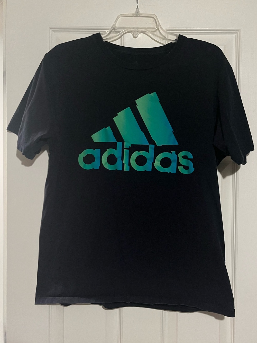adidas Black Tee with Teal-Green Gradient Logo